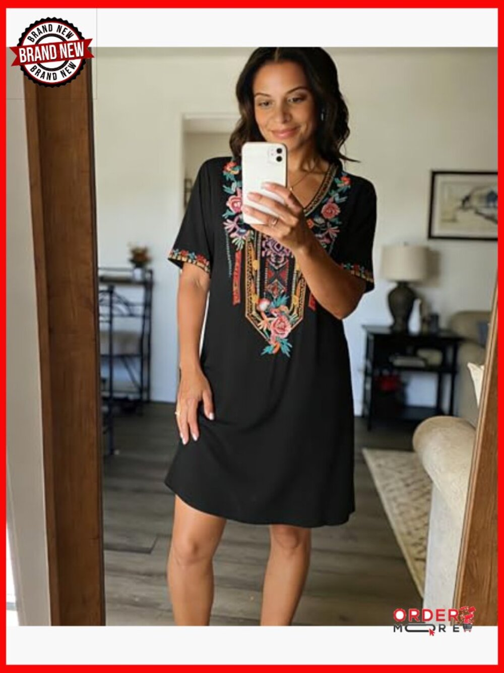 Mexican Embroidered Bohemian Peasant Dress Plus Size Rayon Summer - Picture 6 of 7